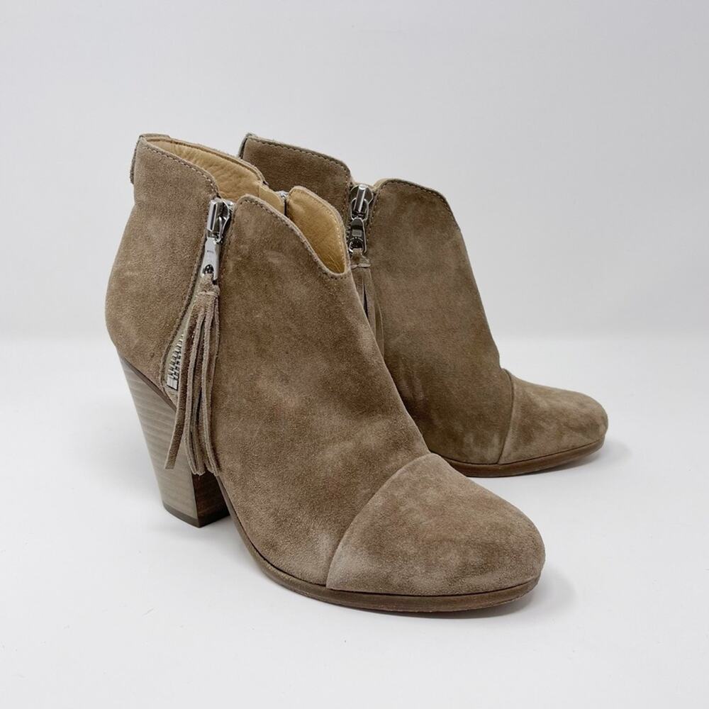 Rag & Bone Womens Size 35 Margot Suede Double Zip Ankle Booties Leather Cream